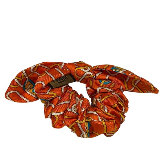 NWT Authentic Fendi Set of 2 O\'Lock/Zucca FF Logo Print Silk Hair Tie Scrunchies main image 6